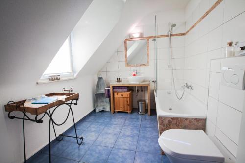 a bathroom with a toilet and a sink at B&B Fischerstüble - adults only in Hagnau