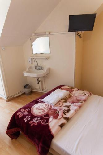 a small bedroom with a bed and a sink at Le Pavillon in Blois