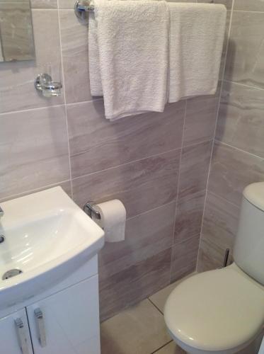 een badkamer met een toilet en een wastafel bij Repton Private Hotel in Romford