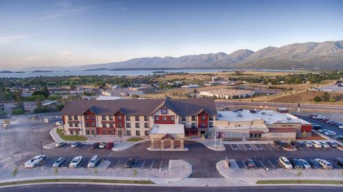 an aerial view of a hotel with a parking lot at Red Lion Ridgewater Inn & Suites Polson in Polson
