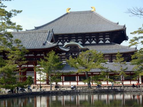 a large building with a roof next to a pond at Hotel Cotton 100% in Nara