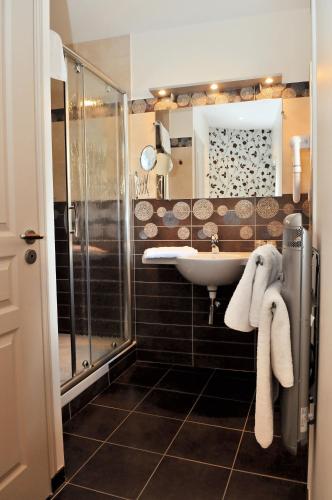 a bathroom with a sink and a shower at L'Amphitryon in Coudray