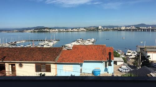 a view of a marina with boats in the water at Hostel Berghaus in Florianópolis