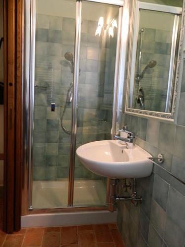 a bathroom with a sink and a shower at Podere la Campagnola in San Gimignano