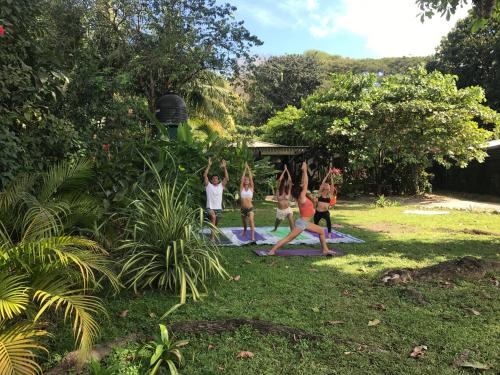 a group of children doing yoga in the yard at Bajo el Arbol B&B in Santa Teresa Beach