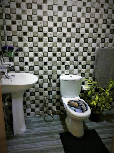 a bathroom with a toilet and a sink at Romeo and Juliet Guest House in Negombo