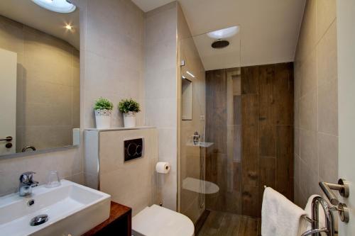 a bathroom with a shower and a sink and a toilet at Great Duplex Apartment in Alfama in Lisbon