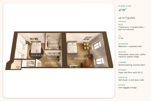 2 Rooms, 2 TVs, full Kitchen - T25