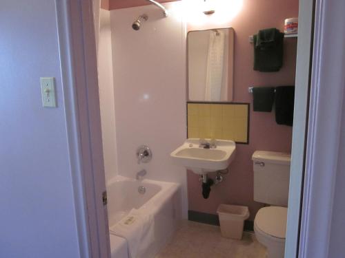 a bathroom with a sink and a tub and a toilet at City Centre Motel in Swift Current
