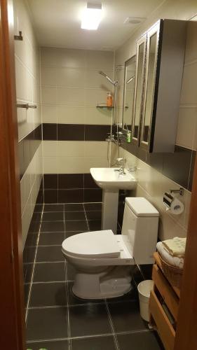 a bathroom with a toilet and a sink at Namhae Neuhaus in Namhae