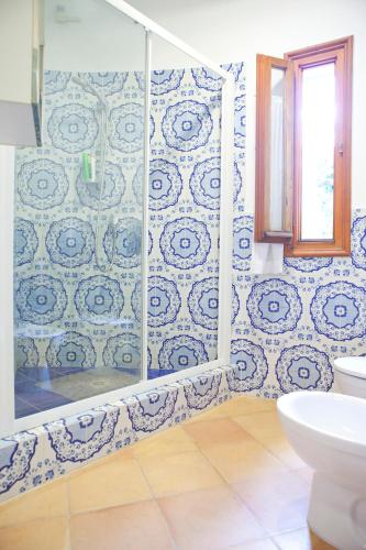 a bathroom with a shower with a toilet and a window at Relais La Canfora in Rome