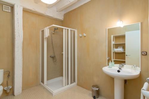 a bathroom with a shower and a sink at Casona Valle de Soba in Regules