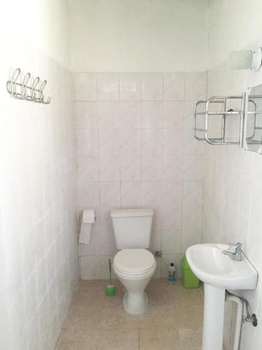 a white bathroom with a toilet and a sink at Kasita Jongbloed in Willemstad