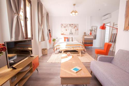 a living room with a couch and a tv at Lukanda Arenal in Seville