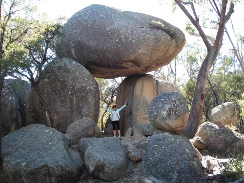 a person standing next to a rock with a mushroom on it at Boulevard Motel in Stanthorpe