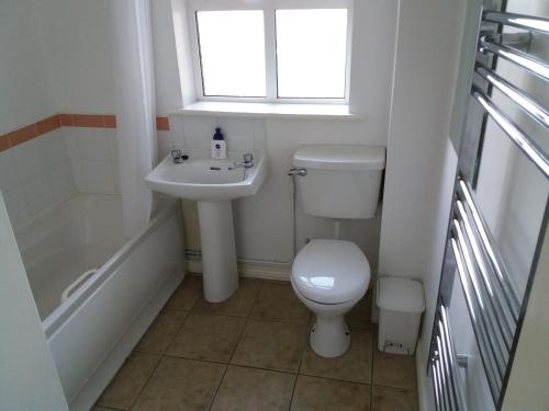 a bathroom with a toilet and a sink and a window at Atlantic View in Bundoran