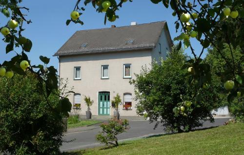 a large white house with a green door at Lahnhaus Brühl/ Fende Haus in Arfurt