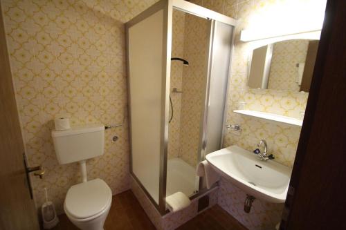 a bathroom with a toilet and a sink at Pension Christoph in Kramsach