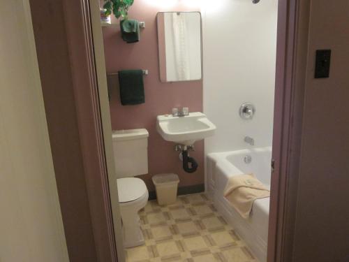 ein Bad mit einem WC und einem Waschbecken in der Unterkunft City Centre Motel in Swift Current
