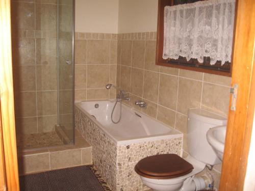 W łazience znajduje się toaleta oraz wanna z toaletą. w obiekcie Lairds Lodge w mieście Underberg