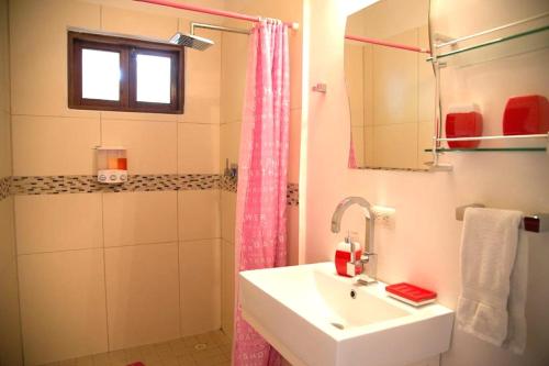 a bathroom with a sink and a shower at Contadora Island Inn in Contadora