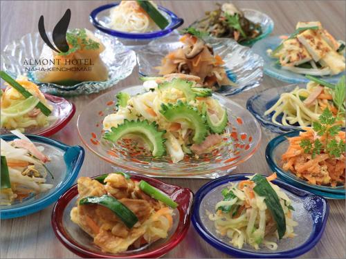 a group of plates of food on a table at Almont Hotel Naha Kenchomae in Naha
