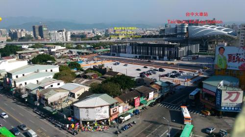 an overhead view of a city with a parking lot at Palmer Hotel in Taichung