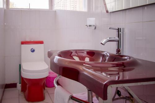 a bathroom with a sink and a toilet at Wida Resort Kilimani in Nairobi