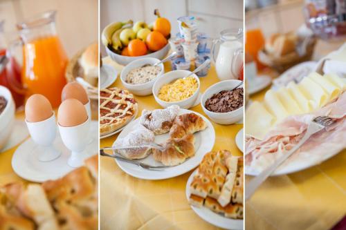 three different pictures of breakfast foods on a table at Albergo La Piazzetta in Rapallo