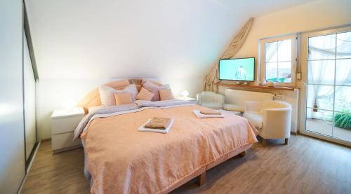 Postel nebo postele na pokoji v ubytování Bluestars Apartments