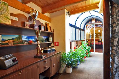 una stanza con bancone e piante in un edificio di Albergo Le Marmotte a Pré-Saint-Didier