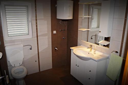 ein Badezimmer mit Toilette und Waschbecken in der Unterkunft Apartmani Mihaela Dobropoljana 52 in Dobropoljana