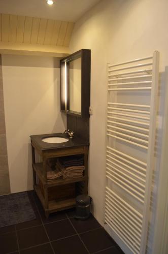 ein Badezimmer mit Waschbecken und Spiegel in der Unterkunft The Barn in Sleeuwijk