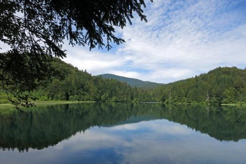 a view of a lake with mountains in the background at Guest House Ljubica in Rastovača