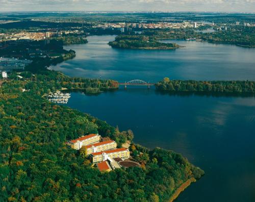 an aerial view of a bridge over a river at Seminaris SeeHotel Potsdam in Potsdam