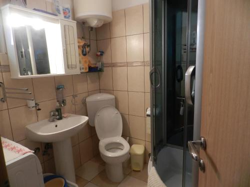 a small bathroom with a toilet and a sink at Apartment Eli in Lumbarda