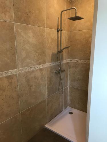 a shower with a shower head in a bathroom at L'hostellerie de Sèvremont in Saint-Michel-Mont-Mercure