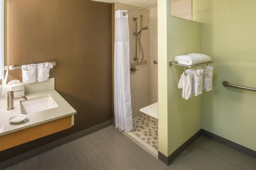 a bathroom with a sink and a shower at Red Lion Inn and Suites Everett in Everett