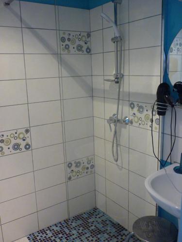 une salle de bain avec douche et lavabo dans l'établissement Apartment Gwendoline, à Amboise