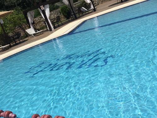 a large swimming pool with blue water at Hotel Epavlis in Káto Poróïa