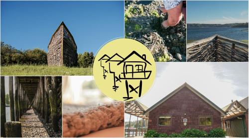 a collage of pictures of houses and a building at Cabañas Palafitos Los Pescadores in Castro