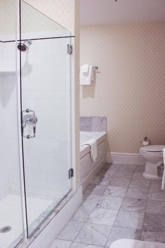a bathroom with a shower and a toilet at Hotel Providence in Providence