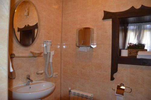 a bathroom with a sink and a mirror at Chumatskiy Shlyah in Romankiv