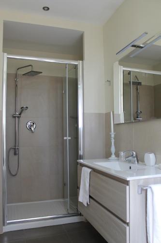 a bathroom with a shower and a sink at Villa Abbamer in Grottaferrata