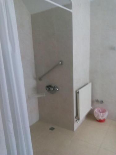 
a bathroom with a shower, toilet and tub at Hotel Las Grandas in Vistalegre
