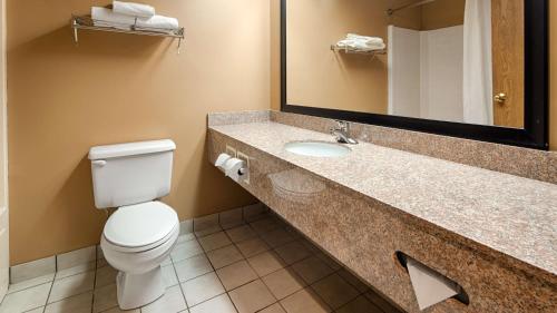 y baño con aseo y lavabo con espejo. en Best Western Plaza Hotel Saugatuck, en Saugatuck
