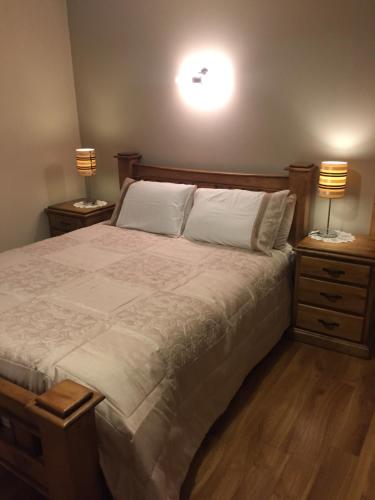 1 dormitorio con 1 cama y 2 mesitas de noche con lámparas en Blakehill House, en Cong