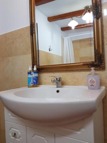 a bathroom sink with a large mirror and a sink at Bucharest Boutique Accommodation by Hotels in Bucharest