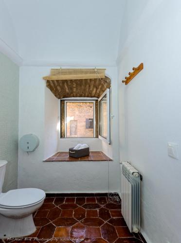 a bathroom with a toilet and a window at La Cartuja de Cazalla in Cazalla de la Sierra
