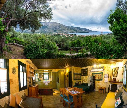 two pictures of a house with a view of the ocean at Liodentro - Olea in Plataria